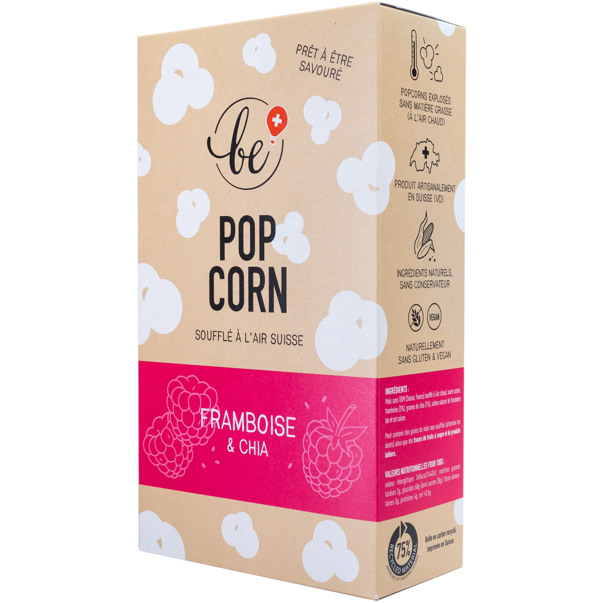 Grand paquet du popcorn rose à la framboise et chia