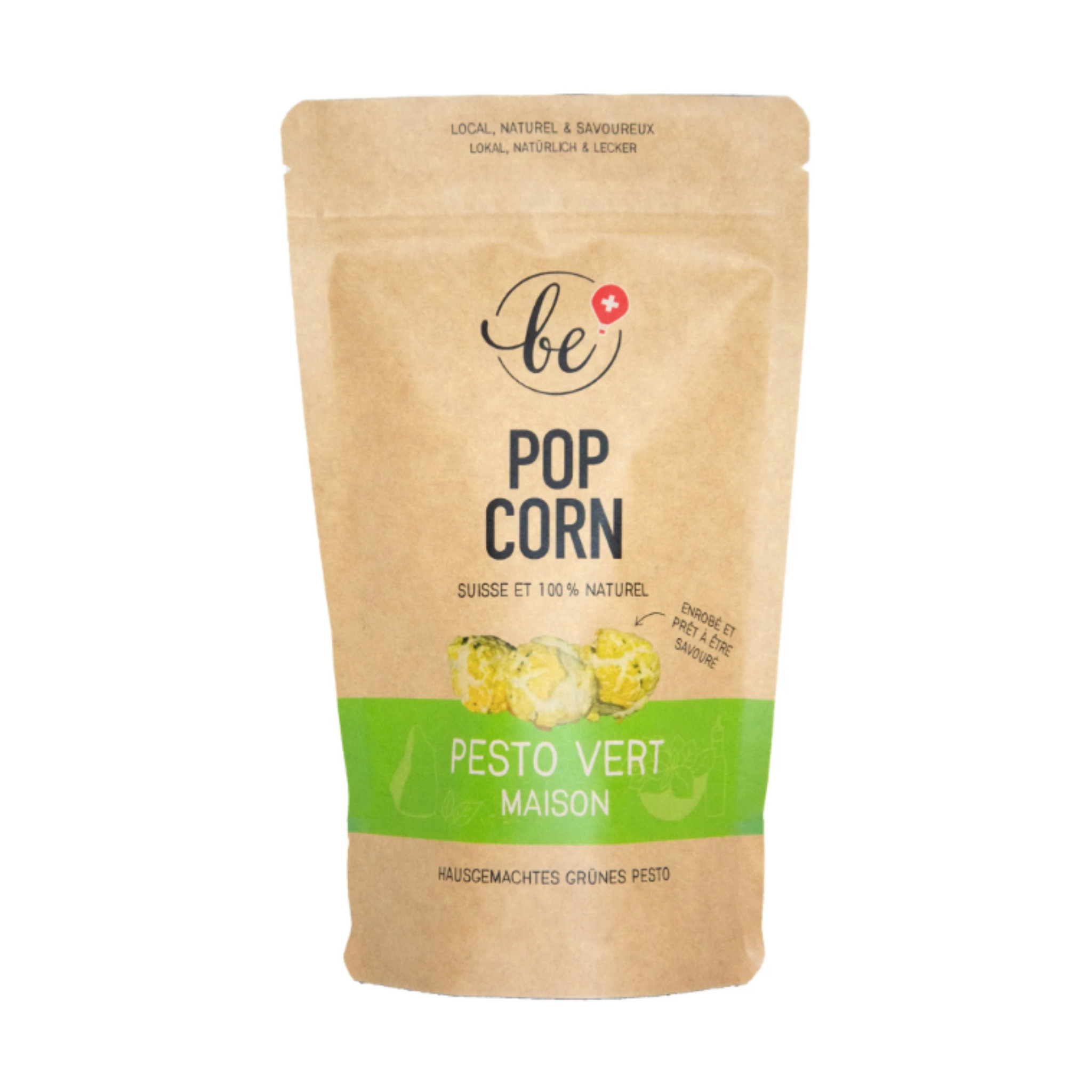 Petit paquet de popcorn vert au pesto vert maison