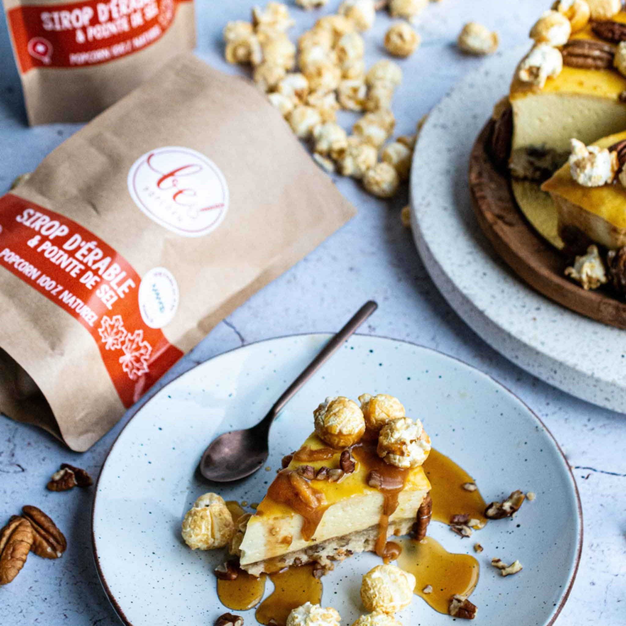 Recette de cheesecake au sirop d’érable et noix de pécan, collaboration entre MrsMartinezcooks et Be!Popcorn