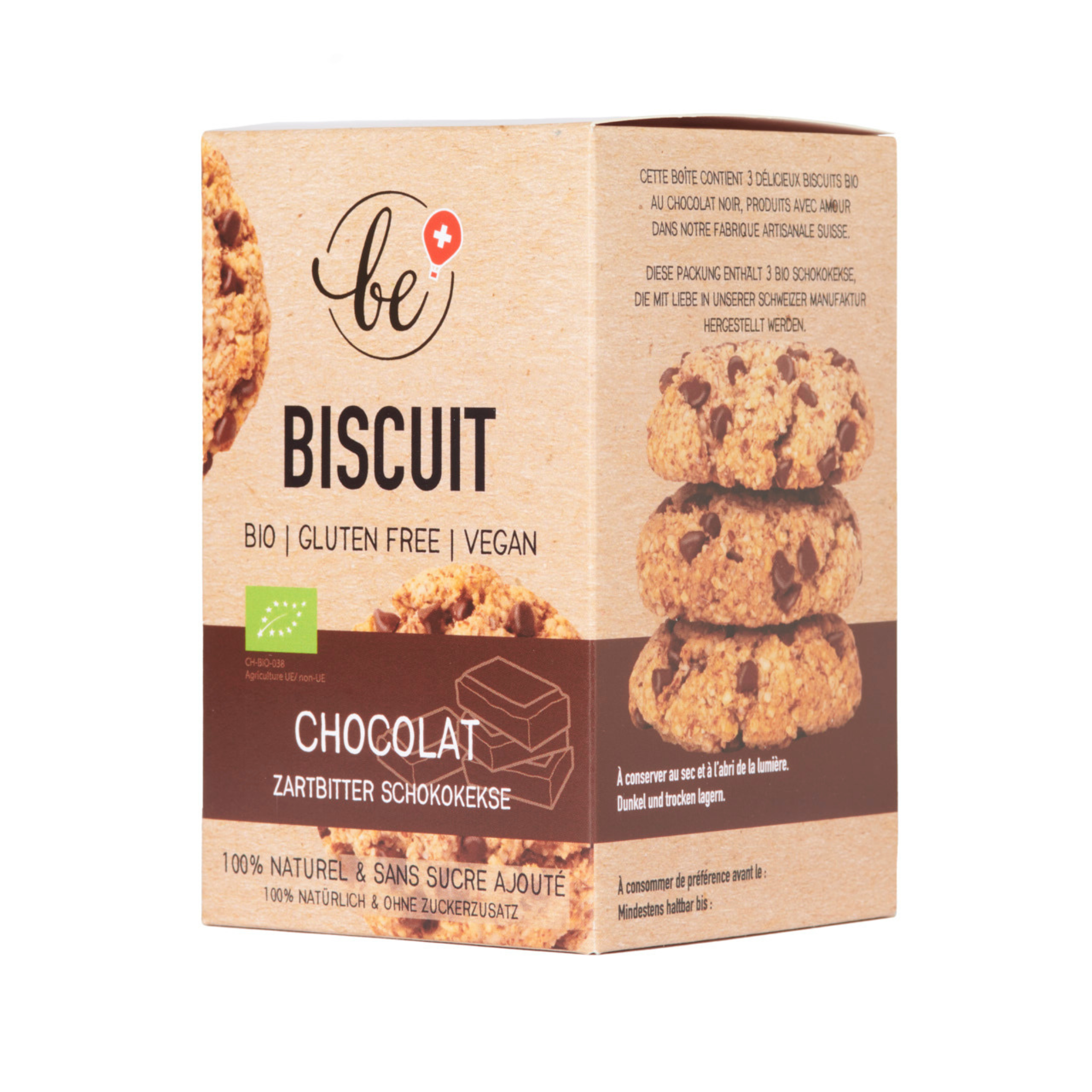 Délicieux biscuit au chocolat bio, sans gluten, sans lactose et sans sucre ajouté