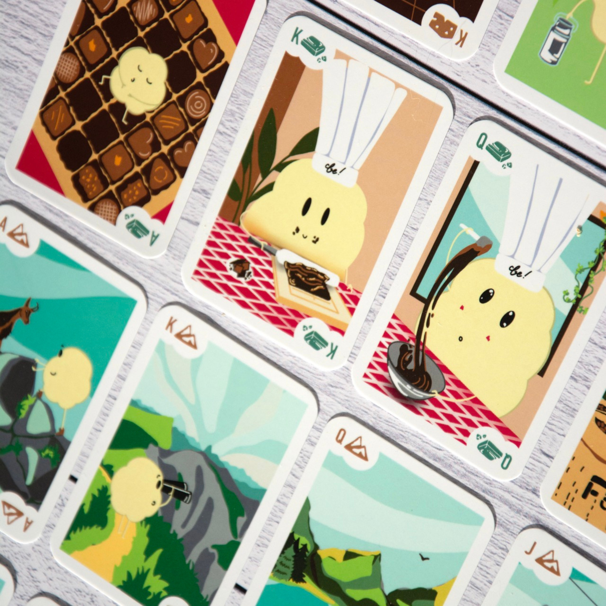 Jeu de cartes pour petits et grands. Jeu spécial Be! Popcorn, partez à l'aventure à travers la Suisse avec POP !