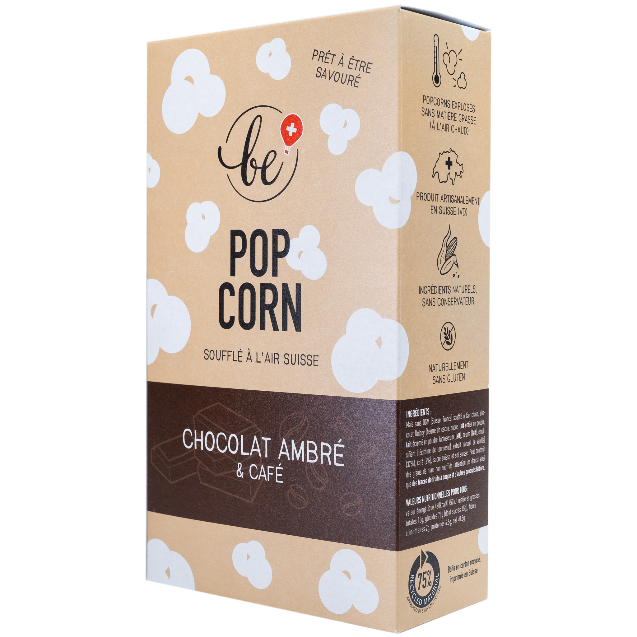 Grand paquet de popcorn au chocolat ambré et café