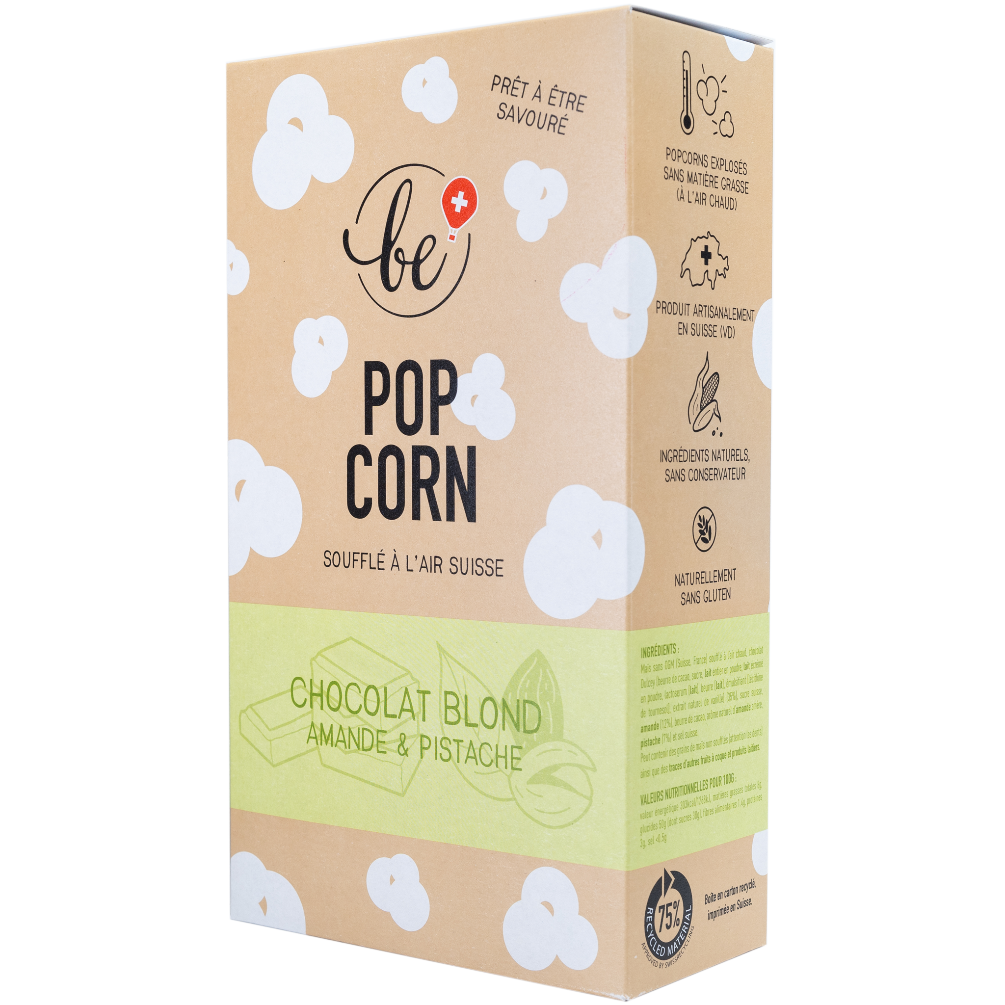 Grand paquet du popcorn chocolat blond, amande et pistache