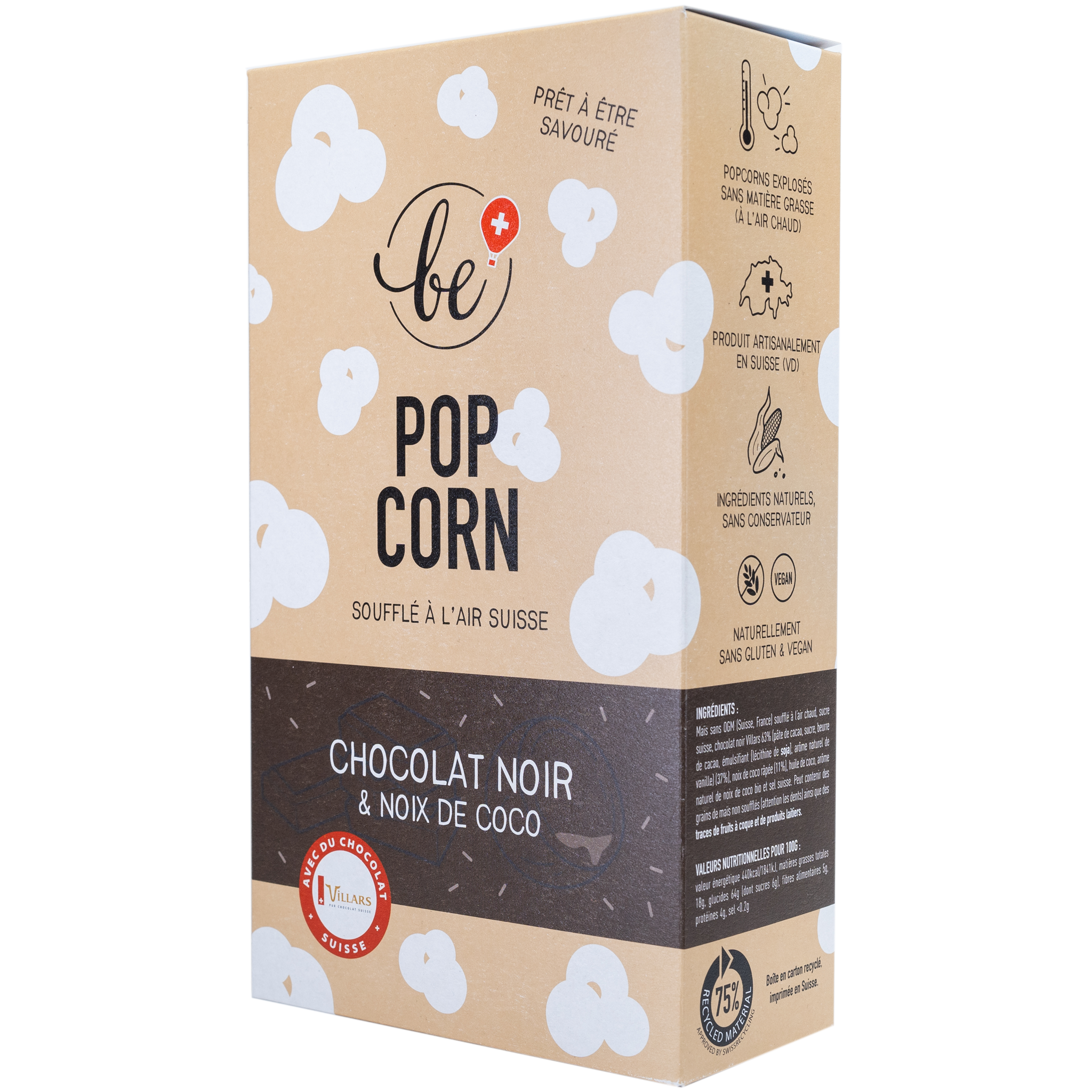 Grand paquet de popcorn au chocolat noir et noix de coco