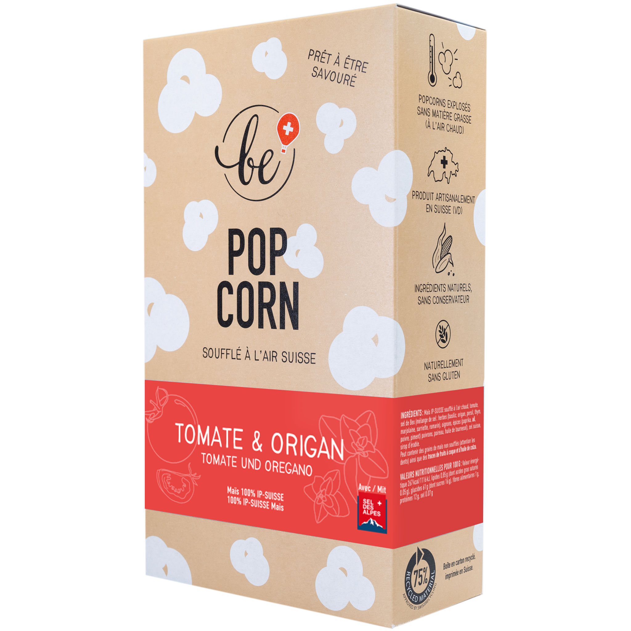 Grand paquet de popcorn rouge à la tomate et origan
