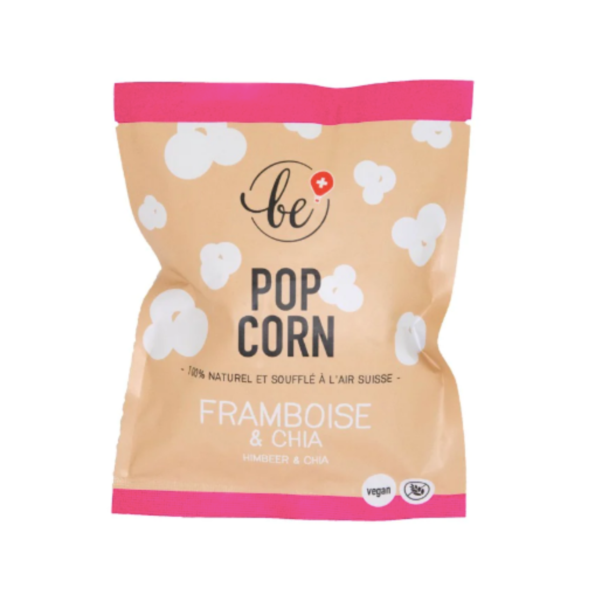 Mini paquet du popcorn rose à la framboise et chia