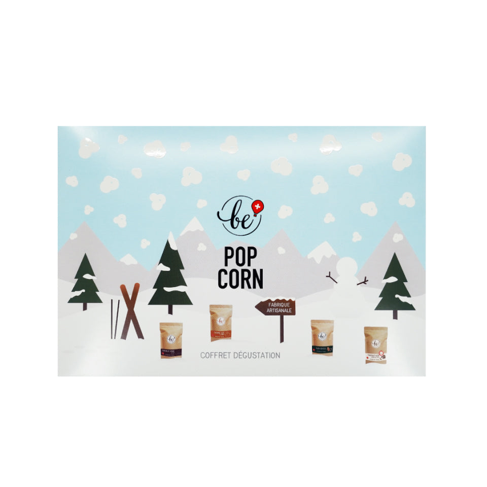 Boîte "Enneigé" qui contient quatre goûts de popcorn différents